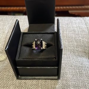 David Yurman Silver Tides amethyst ring with genuine diamond accent. Size 7